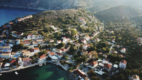 High angle view of townscape and trees in city