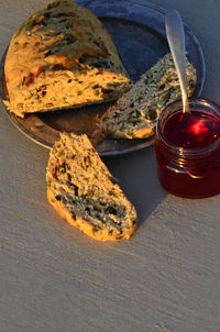 Close-up of bread in jar on table