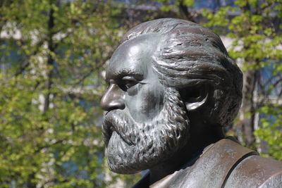 Close-up of statue against trees