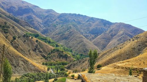 Scenic view of mountains against clear sky