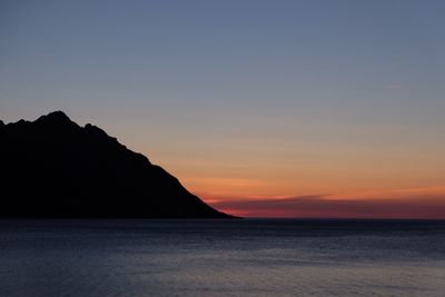 Scenic view of sea against clear sky during sunset