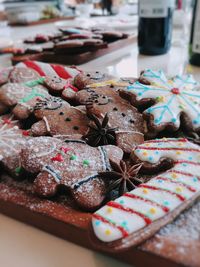 High angle view of cookies on table during christmas