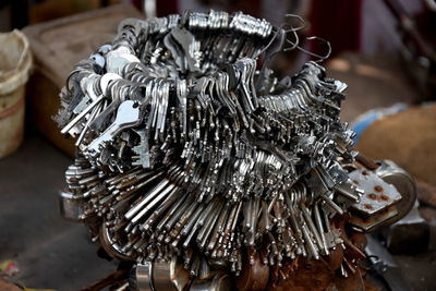 High angle view of the bunch of keys