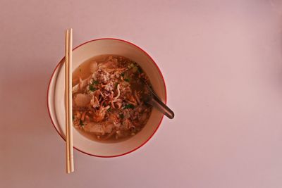 Directly above shot of food in bowl on table