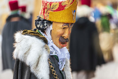 Carnival in carnia. sauris, masks of the religious and pagan tradition. italy