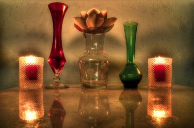 Close-up of beer glass on table