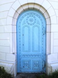 Exterior of building with closed door