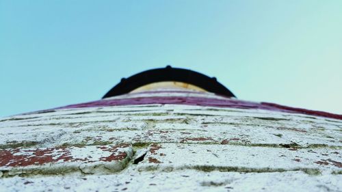 Low angle view of built structure against clear blue sky