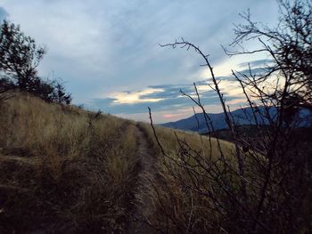 Scenic view of land against sky during sunset