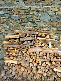 Full frame shot of logs in forest