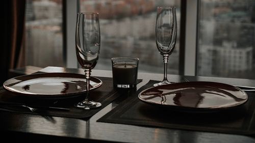 Wine glass on table