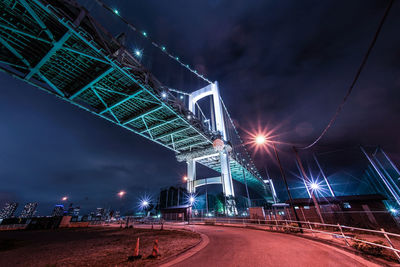 Illuminated bridge against sky at night