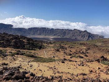 Scenic view of volcanic landscape against sky