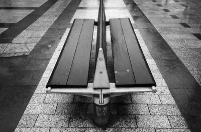 High angle view of empty bench