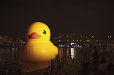 Illuminated fountain at night