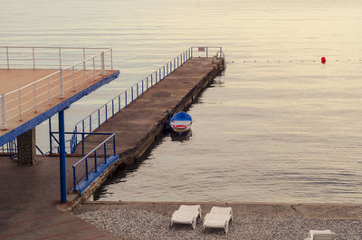 High angle view of pier on sea against sky