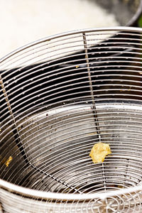 High angle view of food on metal grate