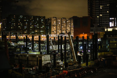 Illuminated buildings at night