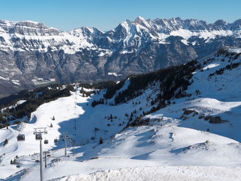 Scenic view of snowcapped mountains against sky