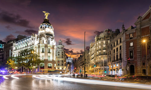 Low angle view of buildings at night