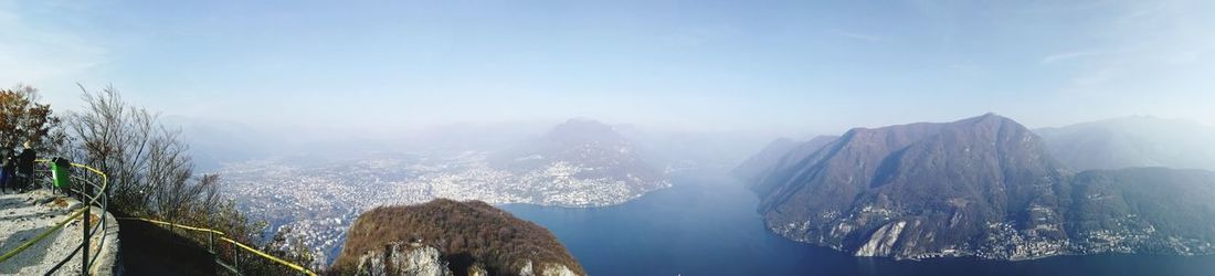 Panoramic view of mountains against clear sky