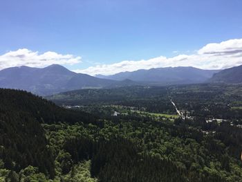 Scenic view of mountains against cloudy sky