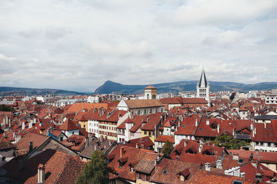 Annecy city, top view. tile roofs. high quality photo