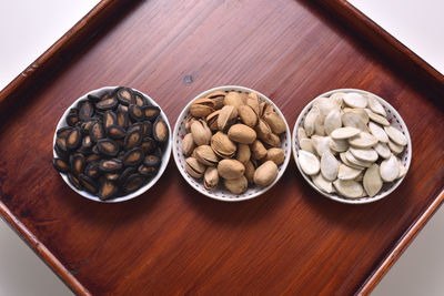 High angle view of vegetables in plate on table