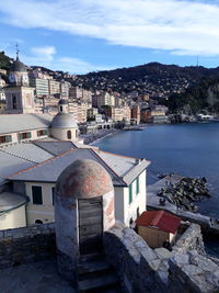 High angle view of townscape against sky