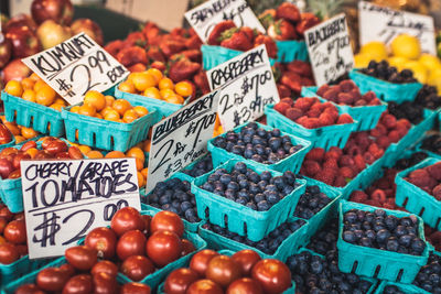 Various fruits for sale at market stall