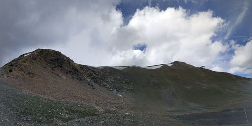 Scenic view of mountains against cloudy sky