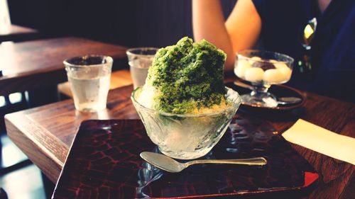 Close-up of ice cream on table