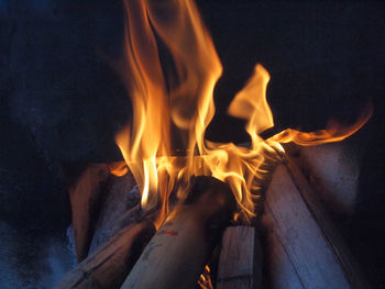 High angle view of fire burning at night