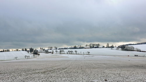 Scenic view of snow covered landscape against sky