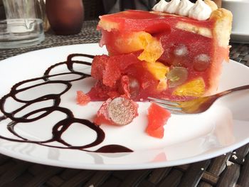 Close-up of dessert in plate on table