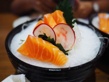 Close-up of sushi served in plate on table