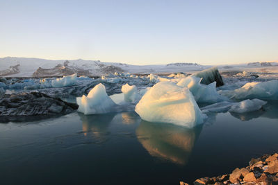 Icebergs at the glacier lagoon jökulsárlón in iceland, europe