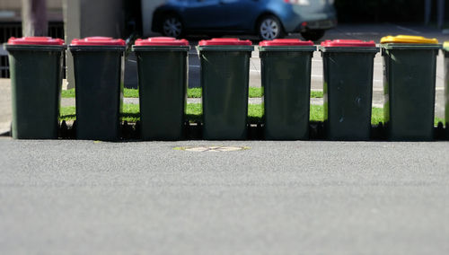 Close-up of empty seats in city