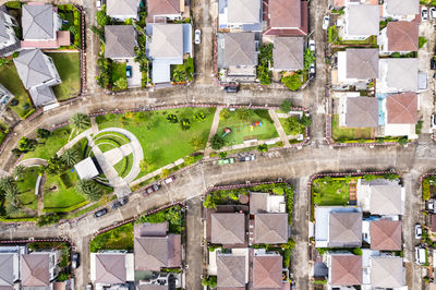 High angle view of buildings in city