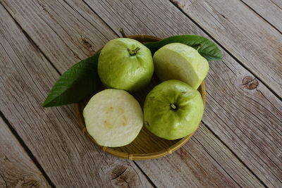 High angle view of apples on table