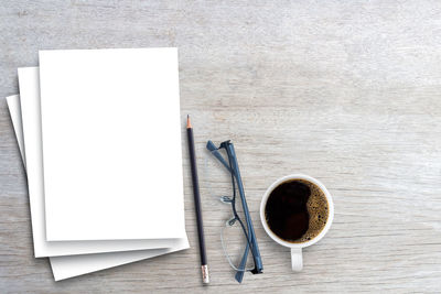 High angle view of coffee on table