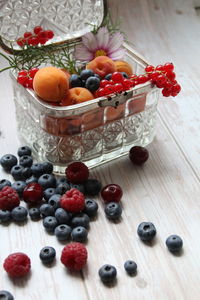 High angle view of fruits on table