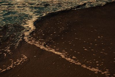 High angle view of sand at beach