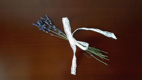 High angle view of wood on table