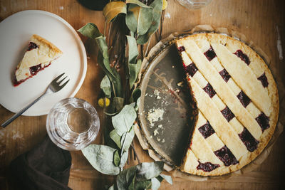 High angle view of ice cream in plate on table