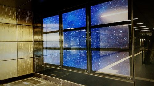 Reflection of trees on glass window