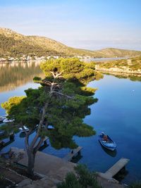 High angle view of lake against sky