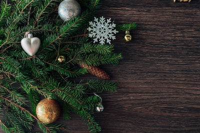 Directly above shot of christmas decorations on table