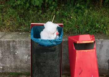 High angle view of garbage bin