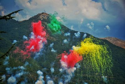 Scenic view of volcanic mountain against sky